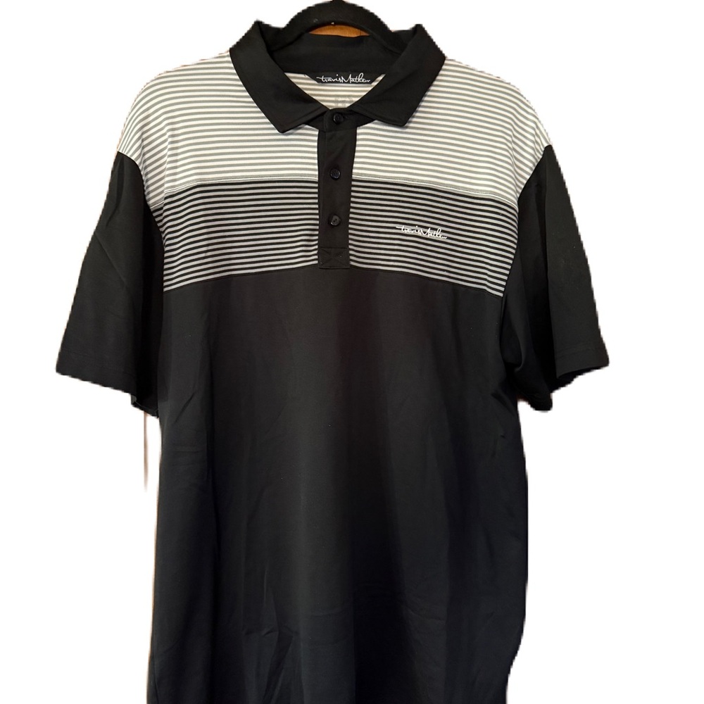 Travis Mathew Men’s Black, Gray, and White Golf Polo Shirt. Size Large